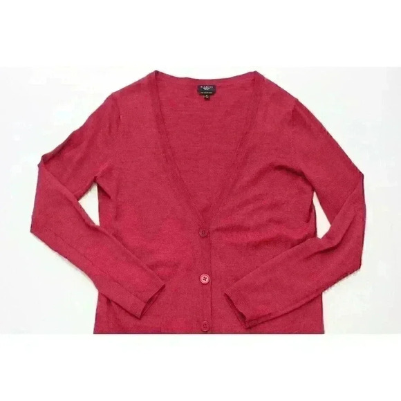 Talbots Womens Petite M Pure Italian Merino Wool Maroon Burgundy V-Neck Cardigan - Picture 2 of 8